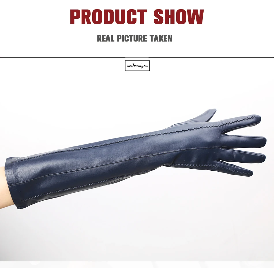 Multicolor Women's Gloves, 50cm Long Leather Gloves, Sheepskin Women's Leather Gloves, Keep Warm Women's Winter Gloves - 2226C
