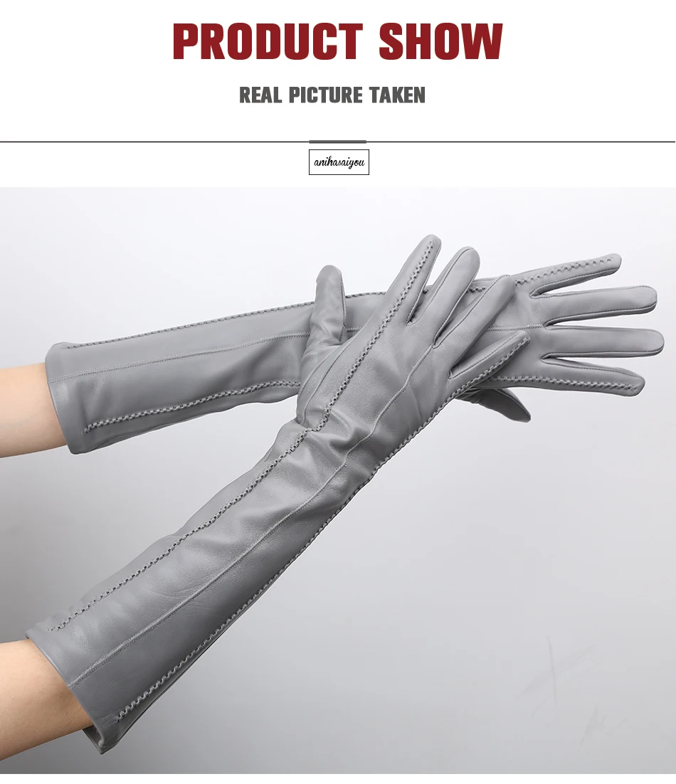 Multicolor Women's Gloves, 50cm Long Leather Gloves, Sheepskin Women's Leather Gloves, Keep Warm Women's Winter Gloves - 2226C