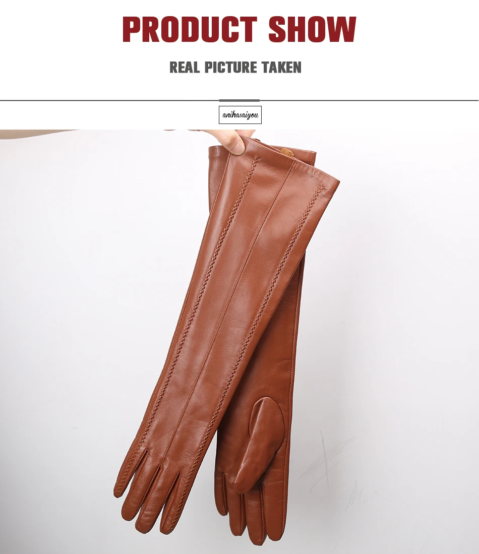 Multicolor Women's Gloves, 50cm Long Leather Gloves, Sheepskin Women's Leather Gloves, Keep Warm Women's Winter Gloves - 2226C