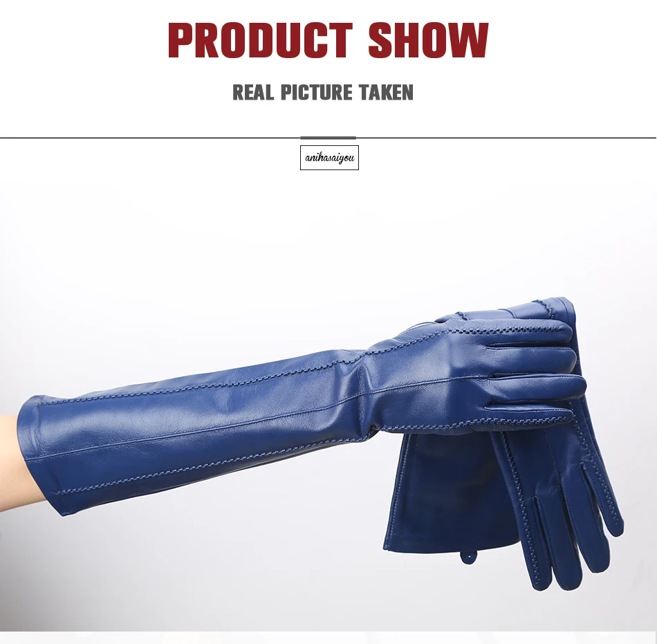 Multicolor Women's Gloves, 50cm Long Leather Gloves, Sheepskin Women's Leather Gloves, Keep Warm Women's Winter Gloves - 2226C