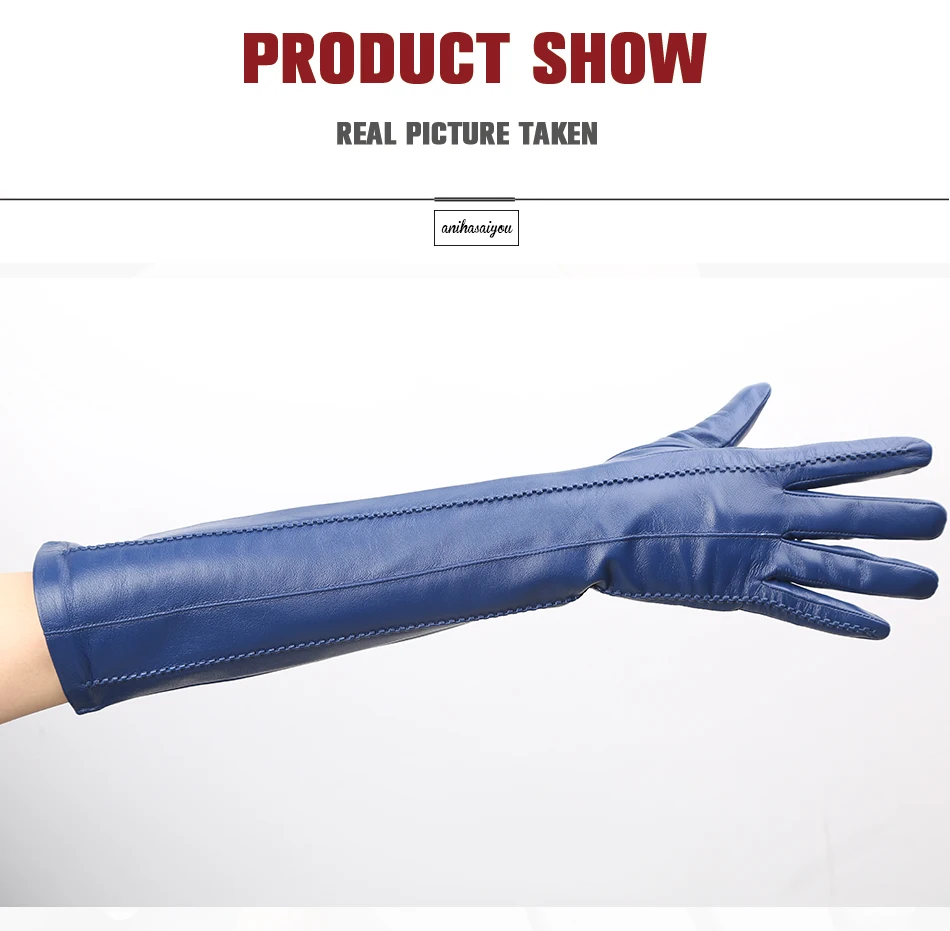 Multicolor Women's Gloves, 50cm Long Leather Gloves, Sheepskin Women's Leather Gloves, Keep Warm Women's Winter Gloves - 2226C