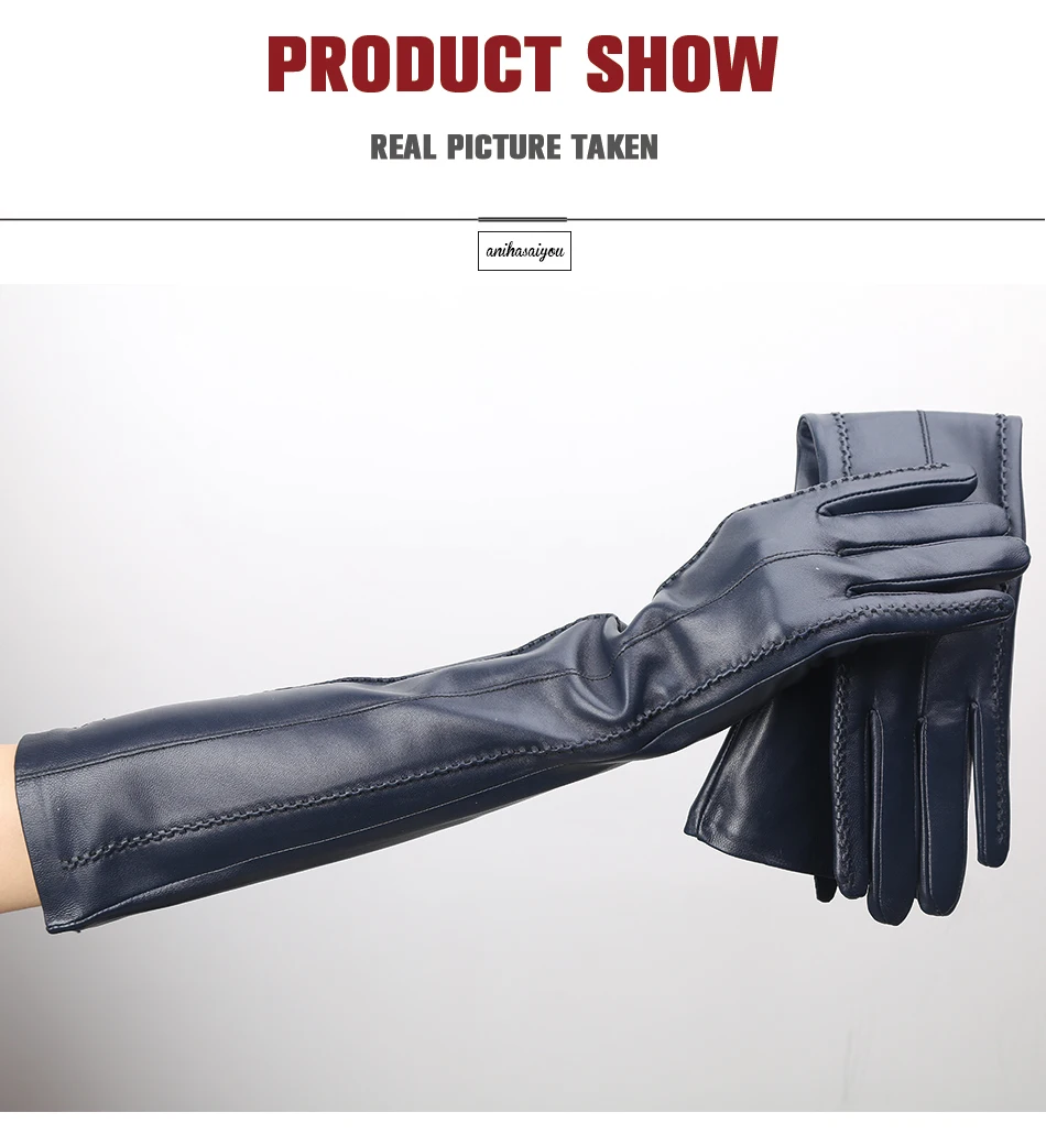 Multicolor Women's Gloves, 50cm Long Leather Gloves, Sheepskin Women's Leather Gloves, Keep Warm Women's Winter Gloves - 2226C