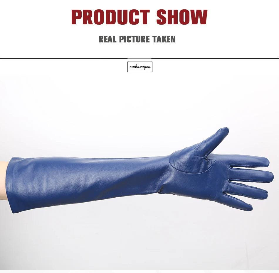 Multicolor Women's Gloves, 50cm Long Leather Gloves, Sheepskin Women's Leather Gloves, Keep Warm Women's Winter Gloves - 2226C