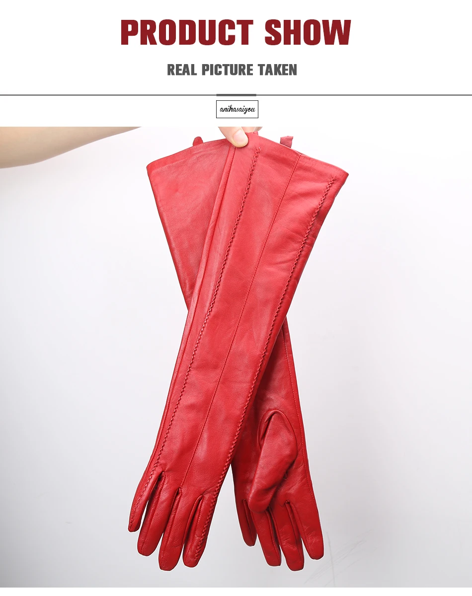 Multicolor Women's Gloves, 50cm Long Leather Gloves, Sheepskin Women's Leather Gloves, Keep Warm Women's Winter Gloves - 2226C
