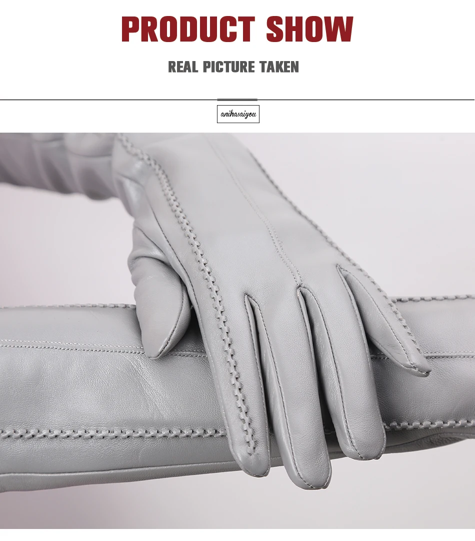 Multicolor Women's Gloves, 50cm Long Leather Gloves, Sheepskin Women's Leather Gloves, Keep Warm Women's Winter Gloves - 2226C