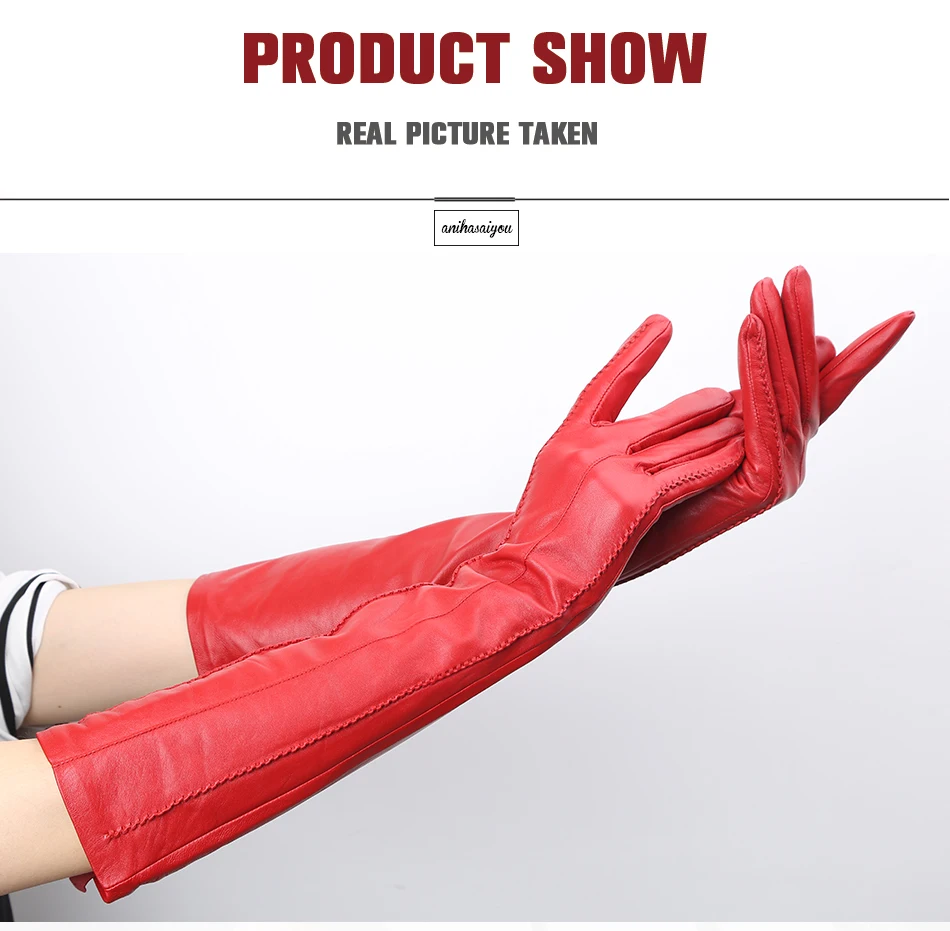 Multicolor Women's Gloves, 50cm Long Leather Gloves, Sheepskin Women's Leather Gloves, Keep Warm Women's Winter Gloves - 2226C