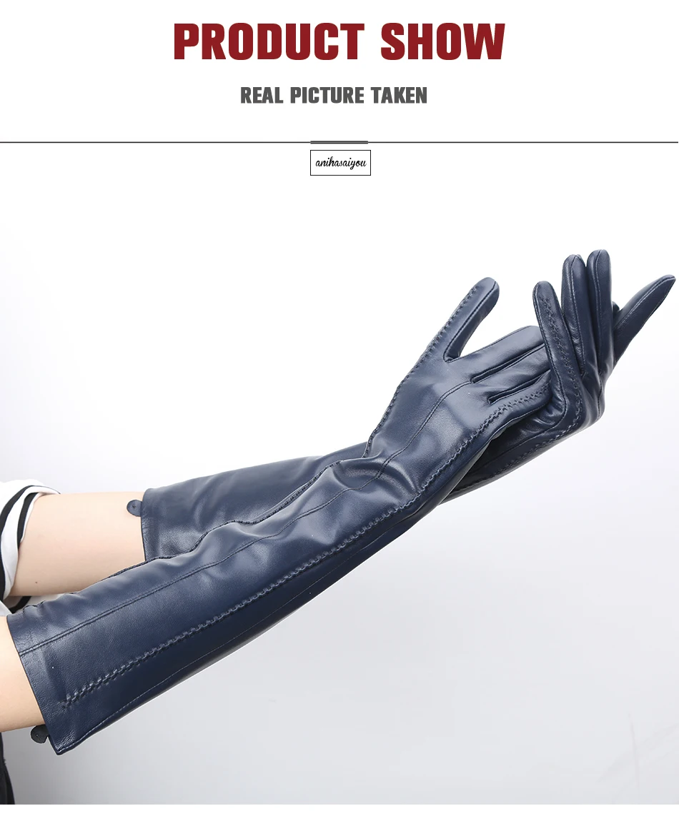 Multicolor Women's Gloves, 50cm Long Leather Gloves, Sheepskin Women's Leather Gloves, Keep Warm Women's Winter Gloves - 2226C