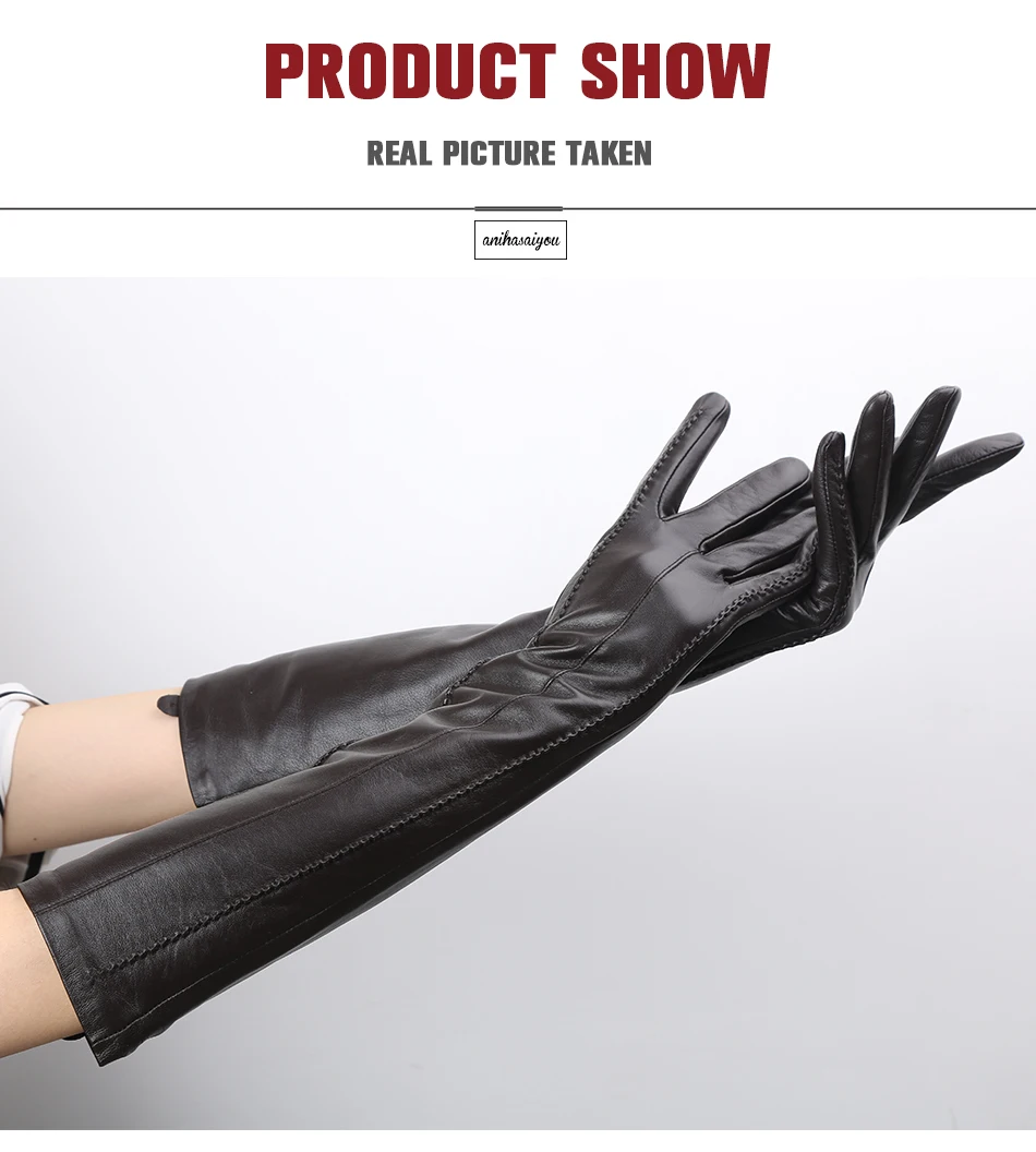 Multicolor Women's Gloves, 50cm Long Leather Gloves, Sheepskin Women's Leather Gloves, Keep Warm Women's Winter Gloves - 2226C