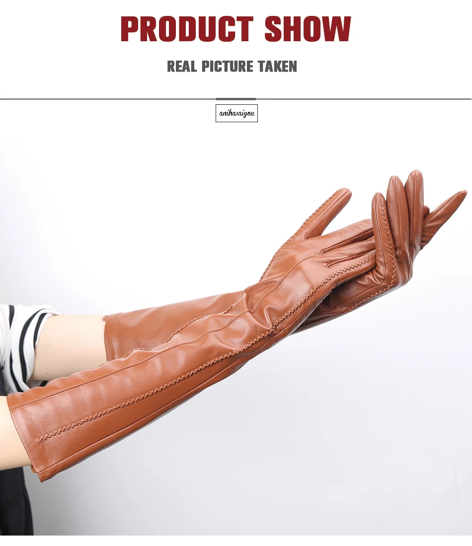 Multicolor Women's Gloves, 50cm Long Leather Gloves, Sheepskin Women's Leather Gloves, Keep Warm Women's Winter Gloves - 2226C