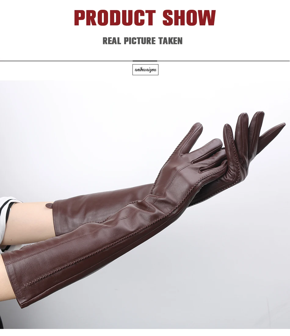 Multicolor Women's Gloves, 50cm Long Leather Gloves, Sheepskin Women's Leather Gloves, Keep Warm Women's Winter Gloves - 2226C