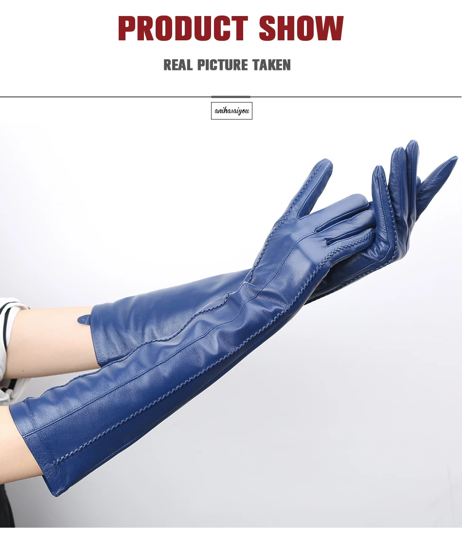 Multicolor Women's Gloves, 50cm Long Leather Gloves, Sheepskin Women's Leather Gloves, Keep Warm Women's Winter Gloves - 2226C