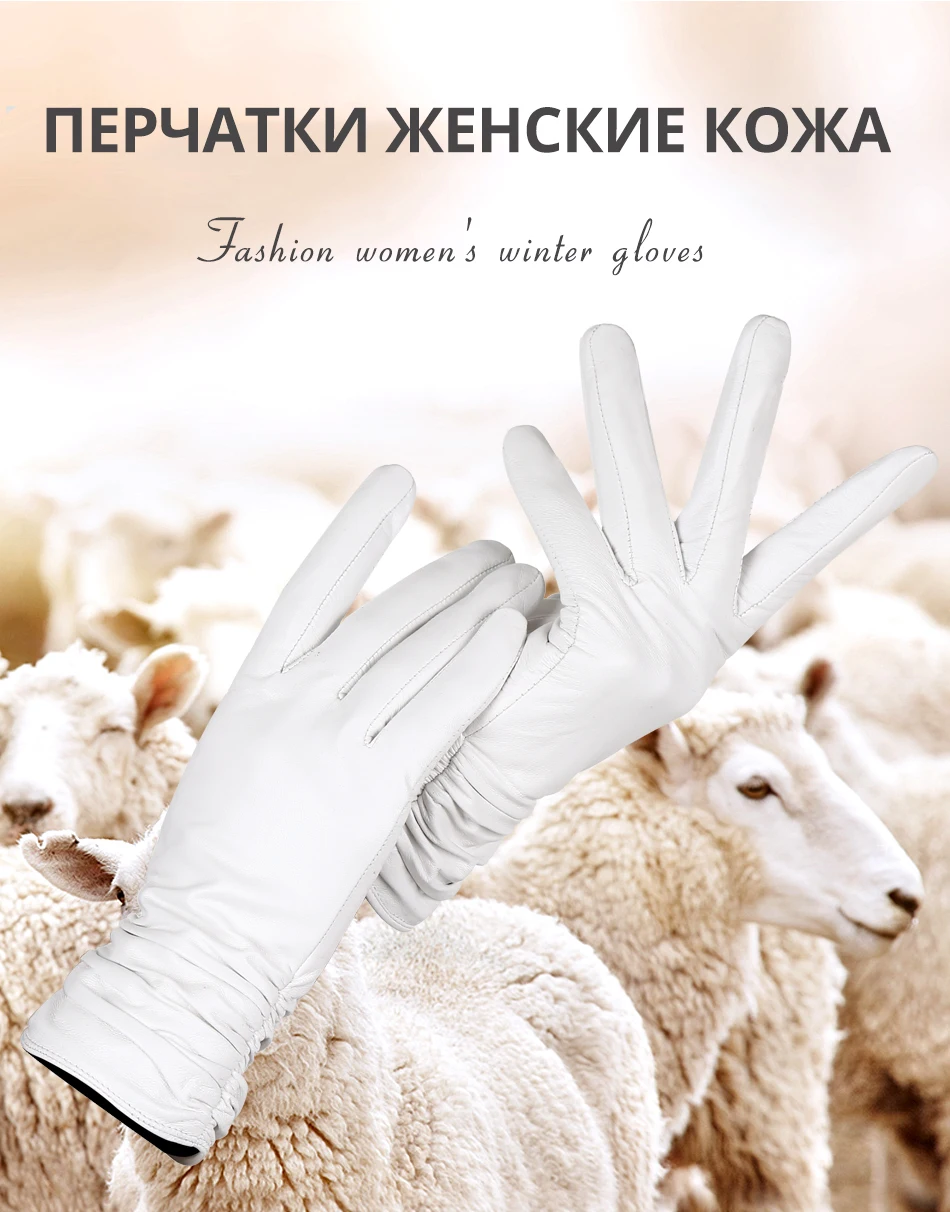 Fashion Comfort White Gloves High-End Sheepskin Leather Gloves Winter Cold and Warm White Gloves for Women -2081 White