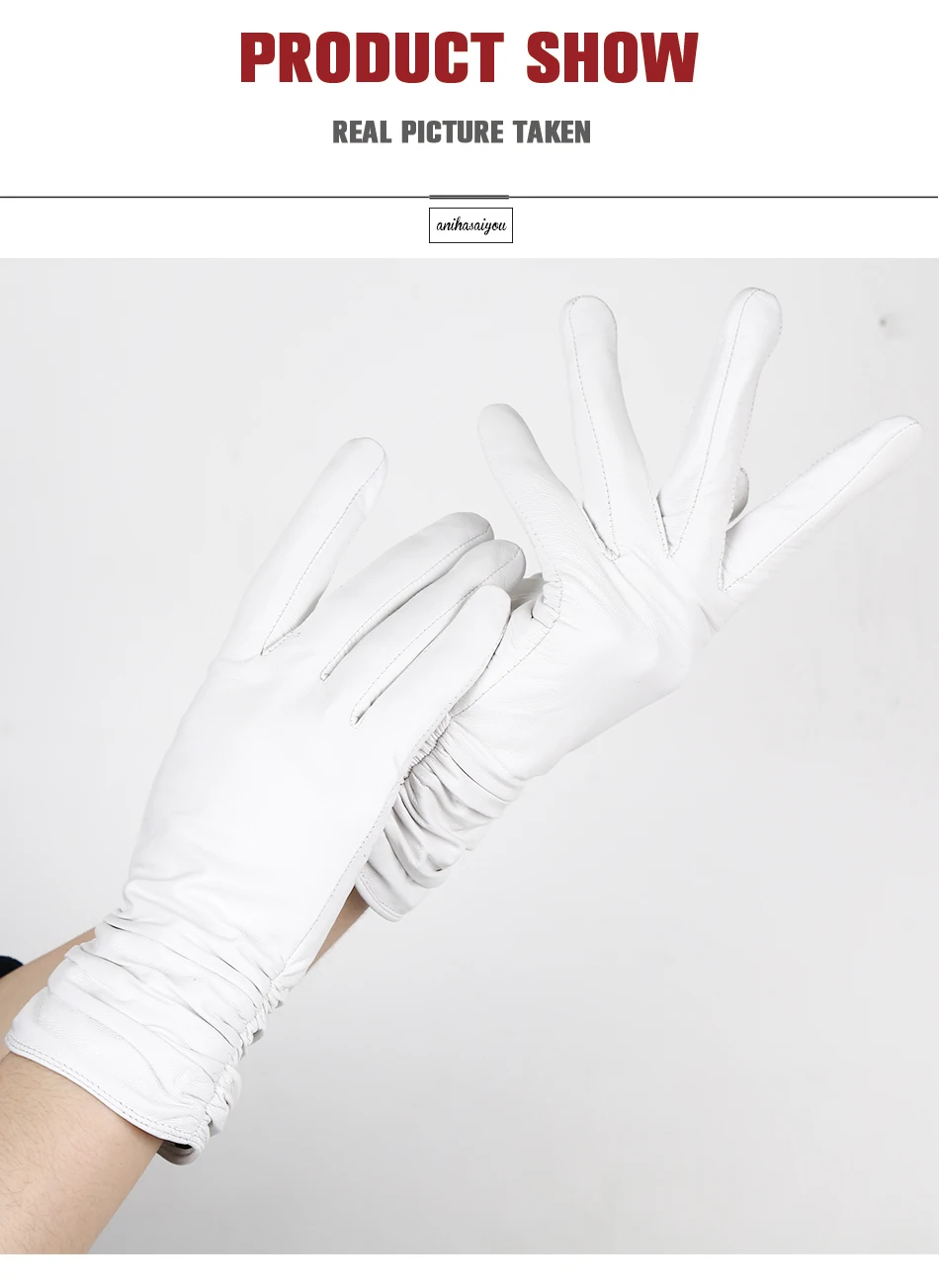 Fashion Comfort White Gloves High-End Sheepskin Leather Gloves Winter Cold and Warm White Gloves for Women -2081 White