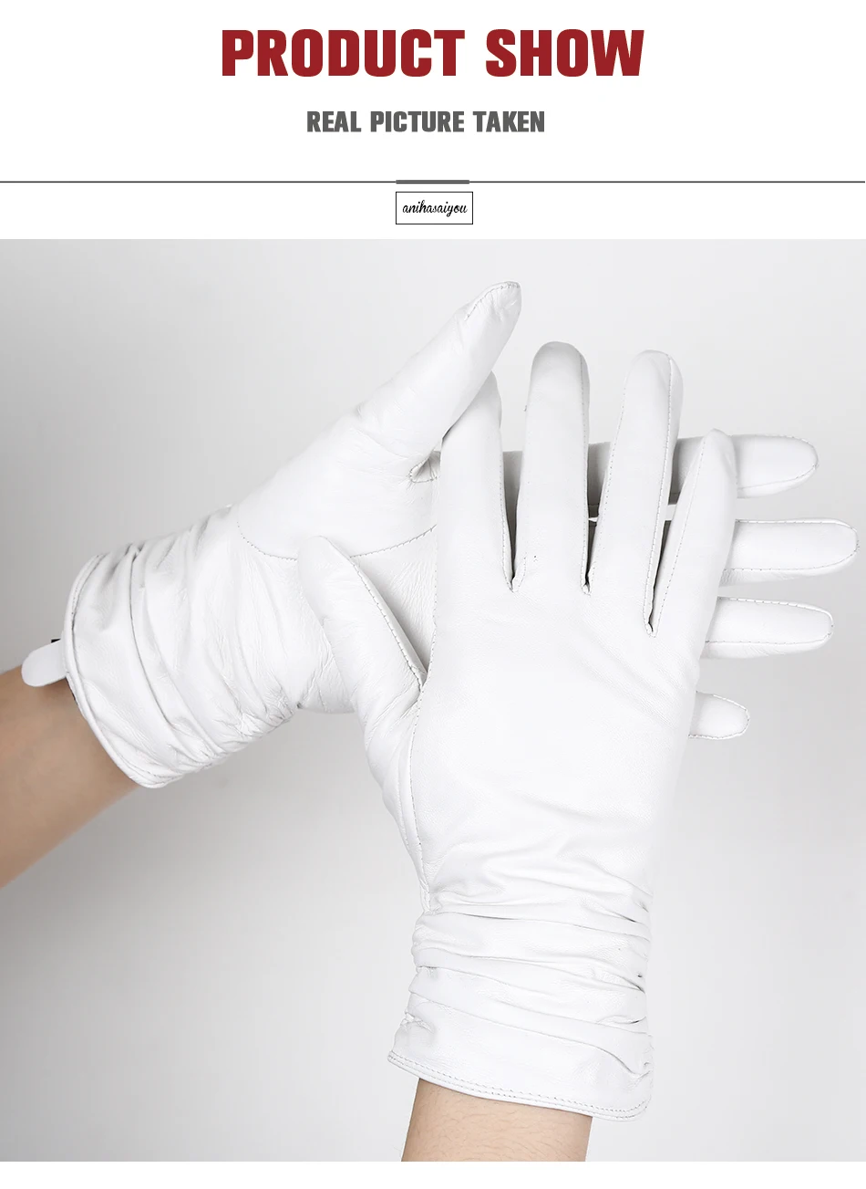 Fashion Comfort White Gloves High-End Sheepskin Leather Gloves Winter Cold and Warm White Gloves for Women -2081 White
