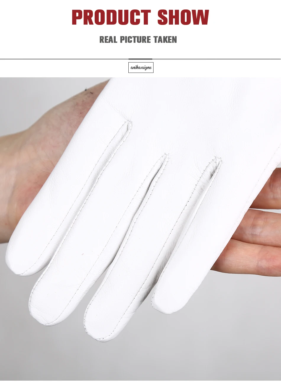 Fashion Comfort White Gloves High-End Sheepskin Leather Gloves Winter Cold and Warm White Gloves for Women -2081 White