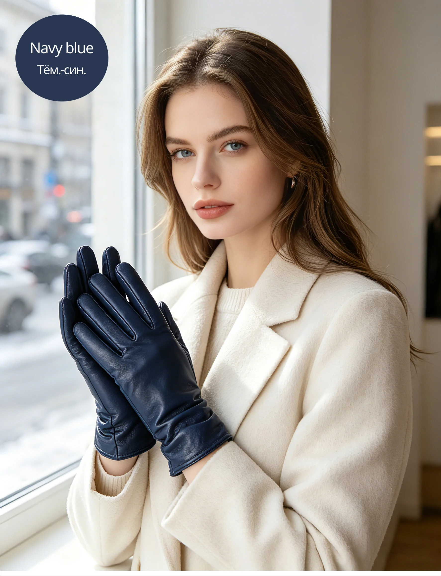 Classic Pleated Leather Gloves Women Color Real Leather Gloves Women Sheepskin Genuine Leather Winter Gloves Women-2081