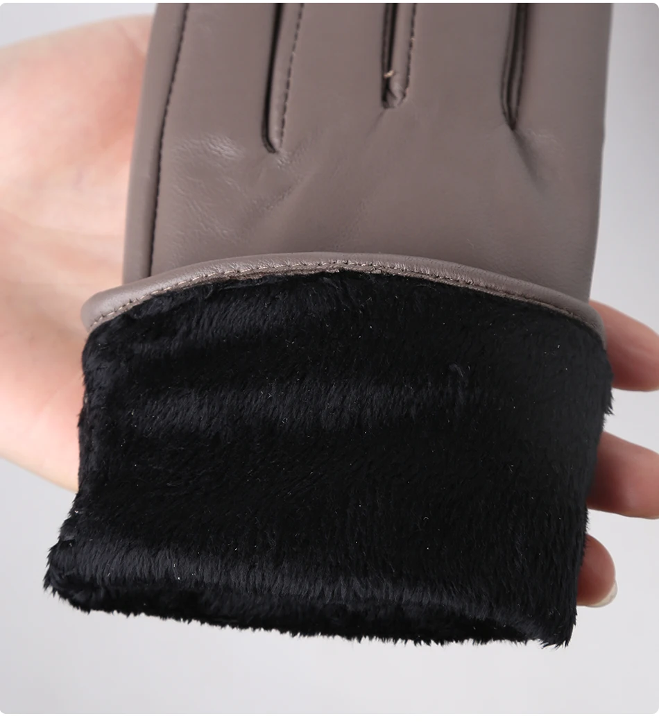 Classic Pleated Leather Gloves Women Color Real Leather Gloves Women Sheepskin Genuine Leather Winter Gloves Women-2081