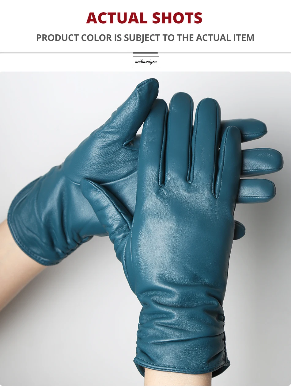 Classic Pleated Leather Gloves Women Color Real Leather Gloves Women Sheepskin Genuine Leather Winter Gloves Women-2081