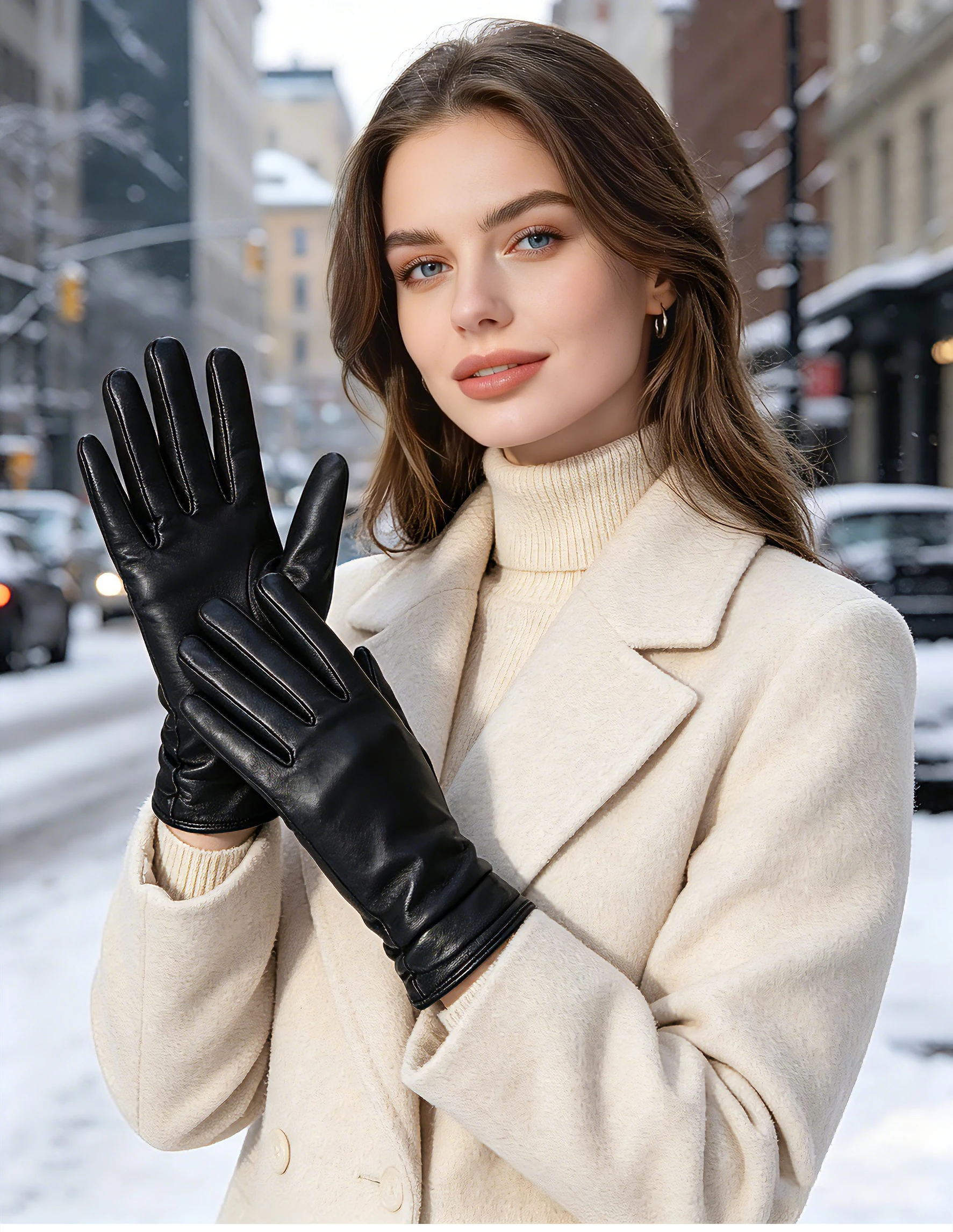 Classic Pleated Leather Gloves Women Color Real Leather Gloves Women Sheepskin Genuine Leather Winter Gloves Women-2081
