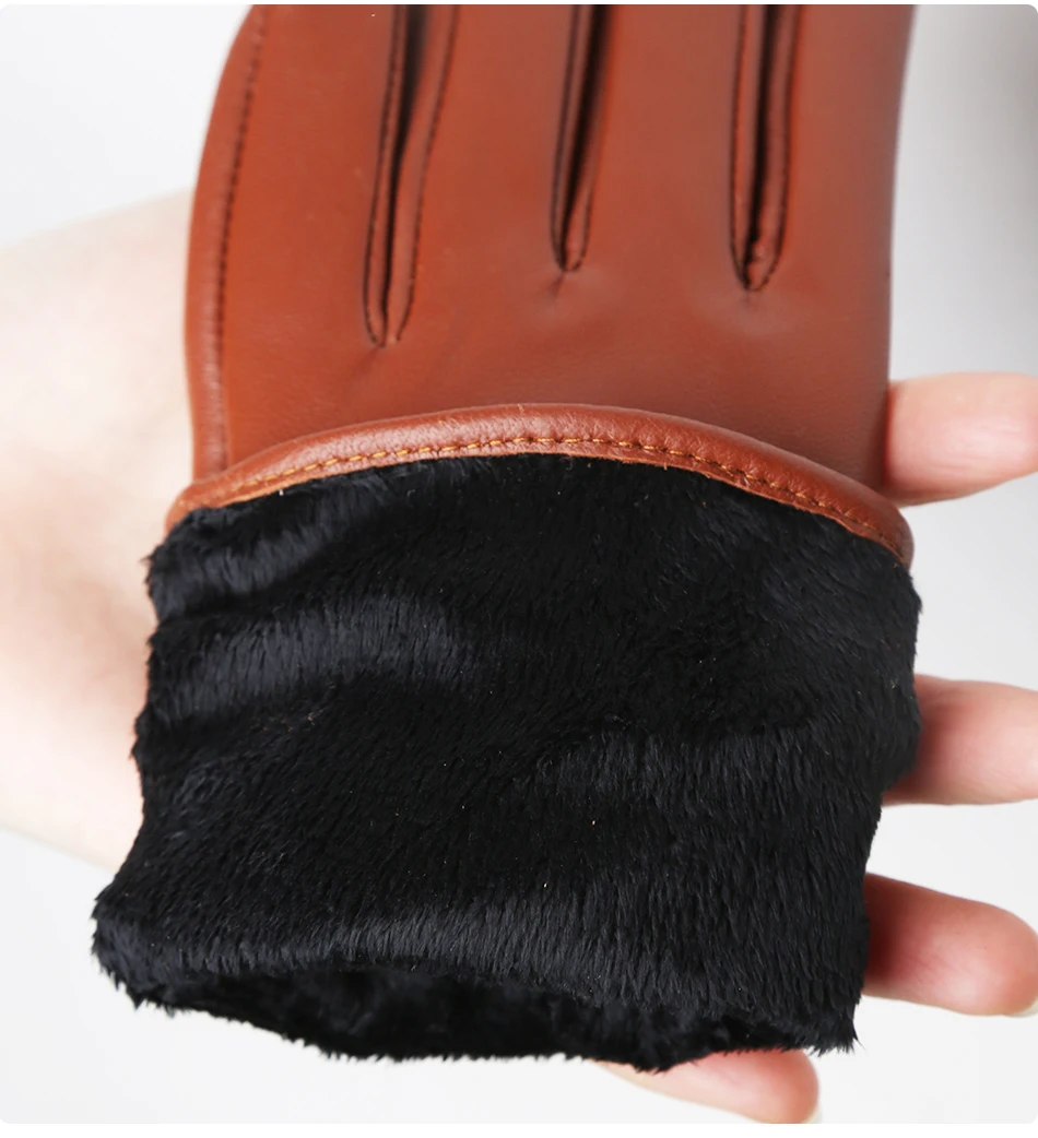 Classic Pleated Leather Gloves Women Color Real Leather Gloves Women Sheepskin Genuine Leather Winter Gloves Women-2081