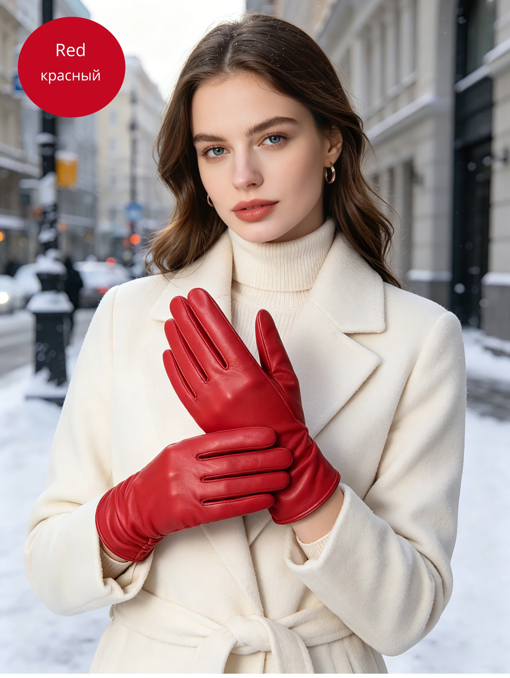 Classic Pleated Leather Gloves Women Color Real Leather Gloves Women Sheepskin Genuine Leather Winter Gloves Women-2081
