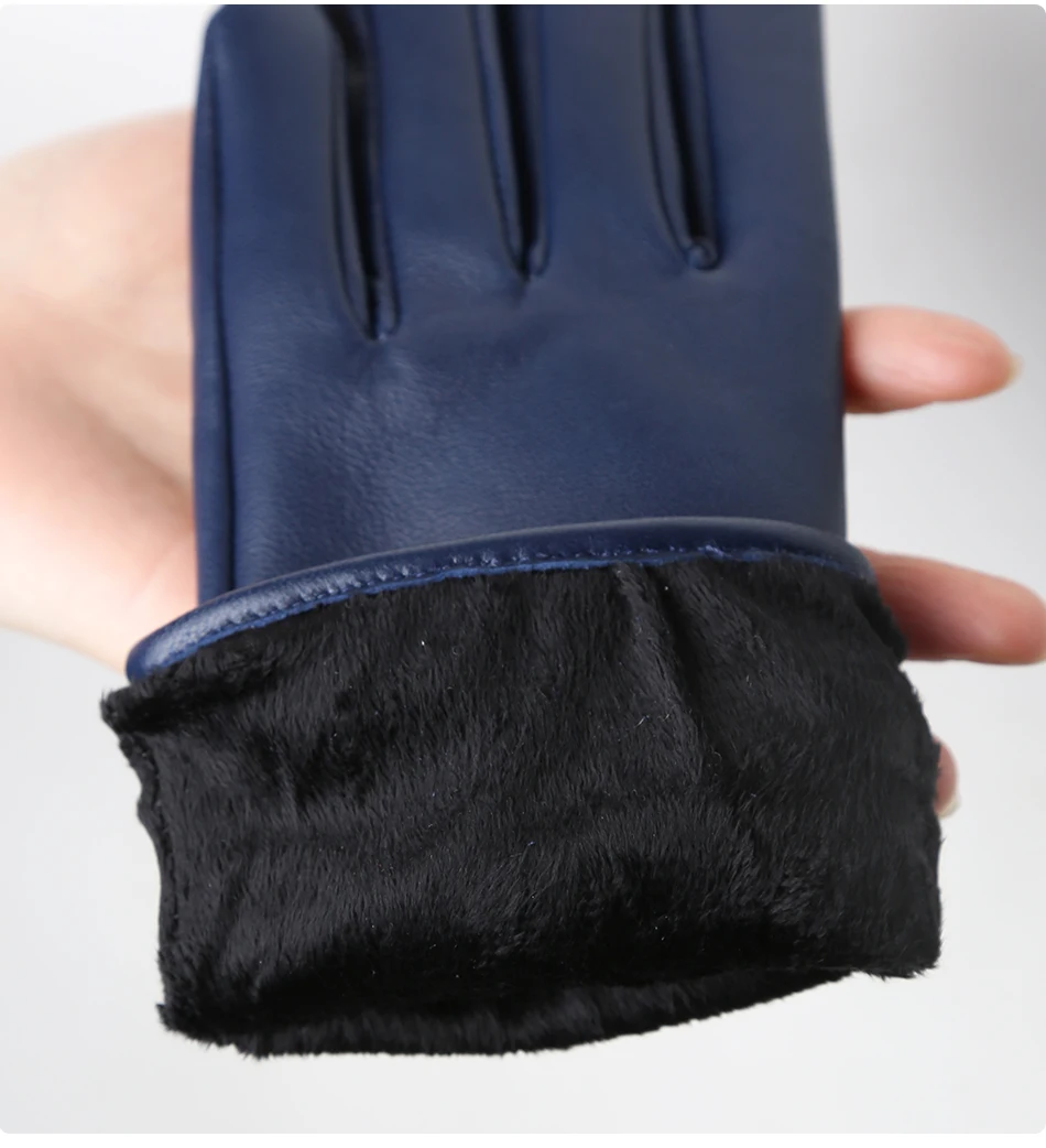Classic Pleated Leather Gloves Women Color Real Leather Gloves Women Sheepskin Genuine Leather Winter Gloves Women-2081