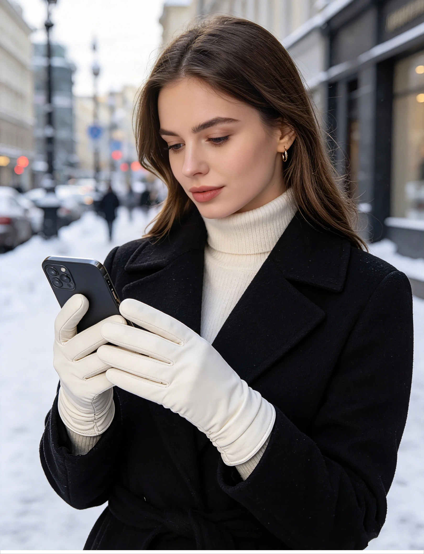 Classic Pleated Leather Gloves Women Color Real Leather Gloves Women Sheepskin Genuine Leather Winter Gloves Women-2081