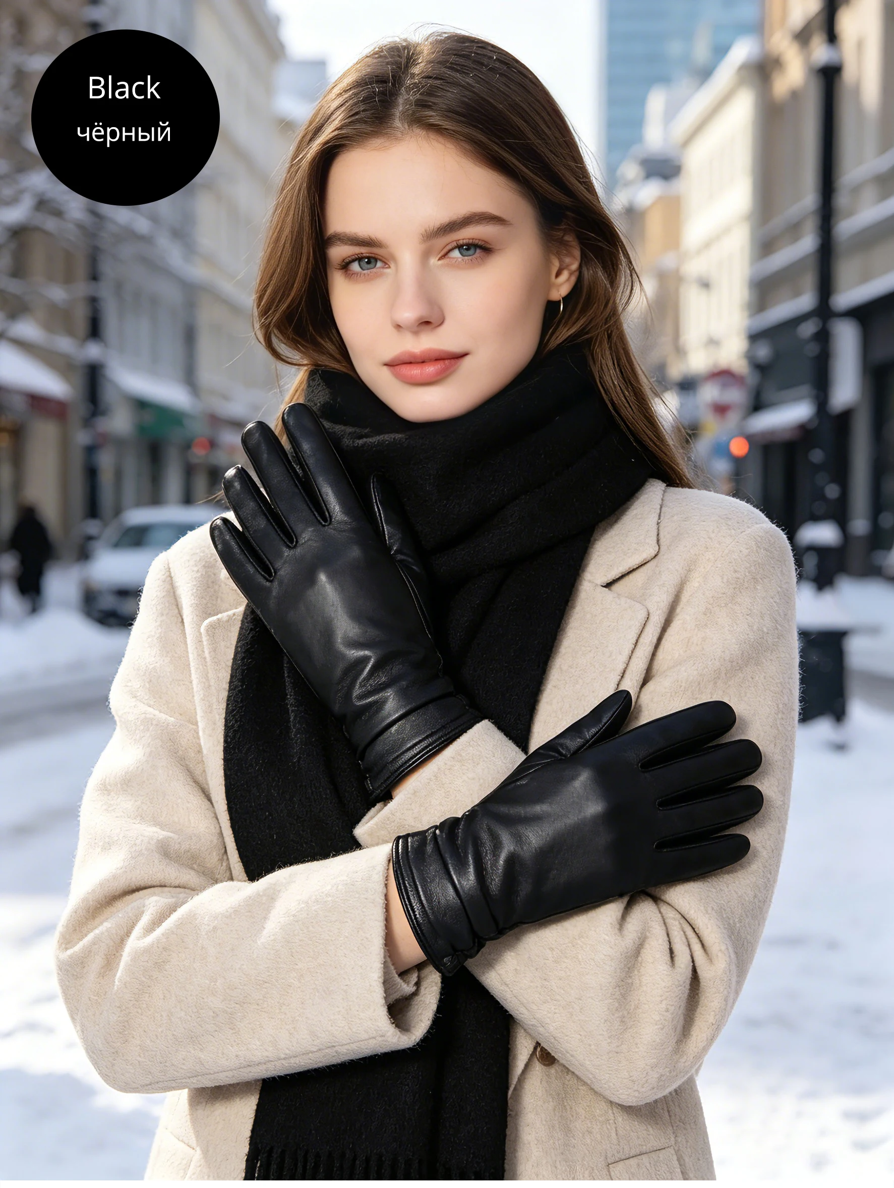 Classic Pleated Leather Gloves Women Color Real Leather Gloves Women Sheepskin Genuine Leather Winter Gloves Women-2081