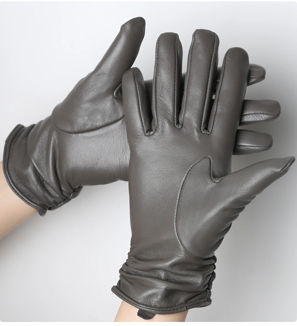 Classic Pleated Leather Gloves Women Color Real Leather Gloves Women Sheepskin Genuine Leather Winter Gloves Women-2081