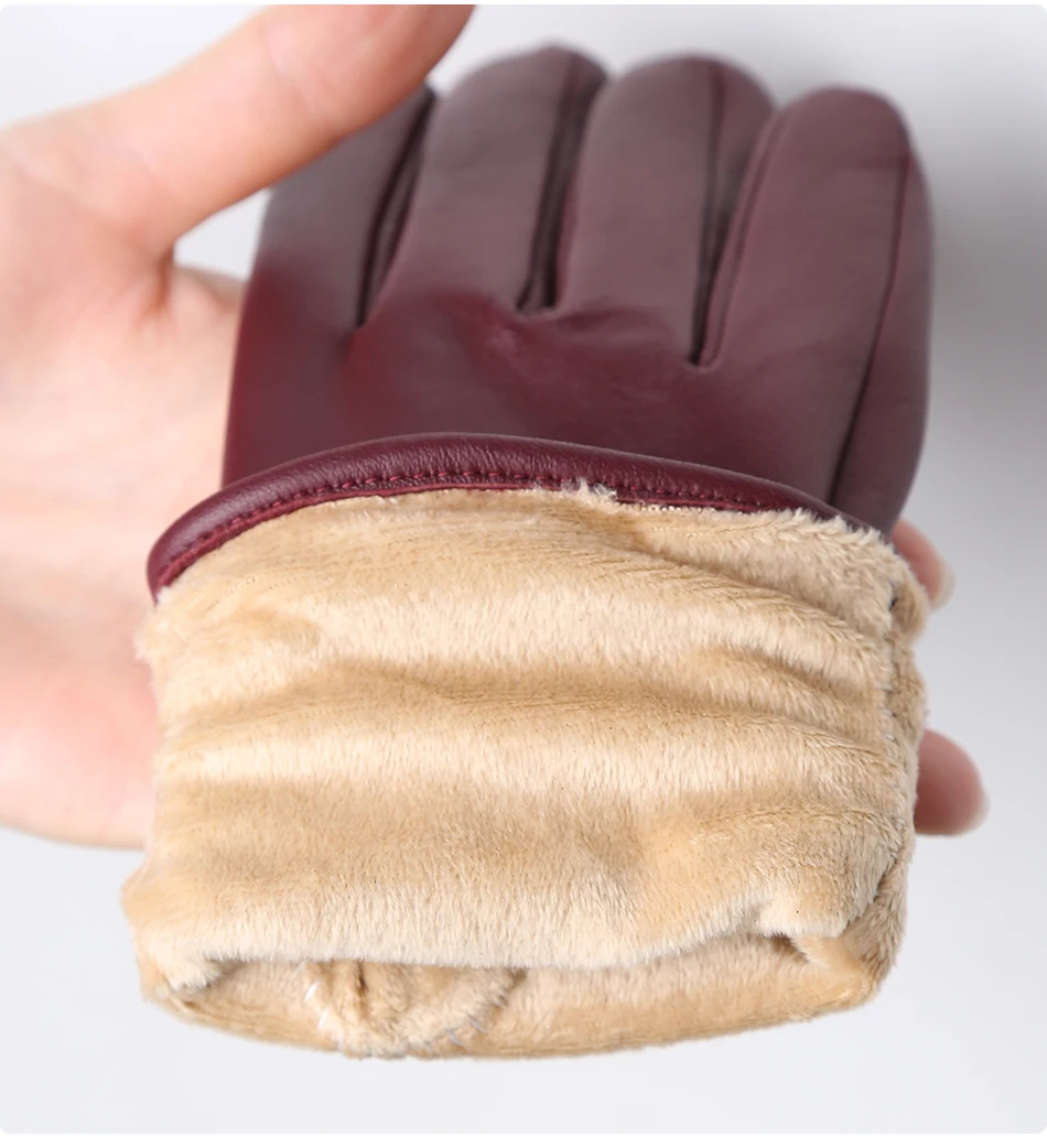 Classic Pleated Leather Gloves Women Color Real Leather Gloves Women Sheepskin Genuine Leather Winter Gloves Women-2081