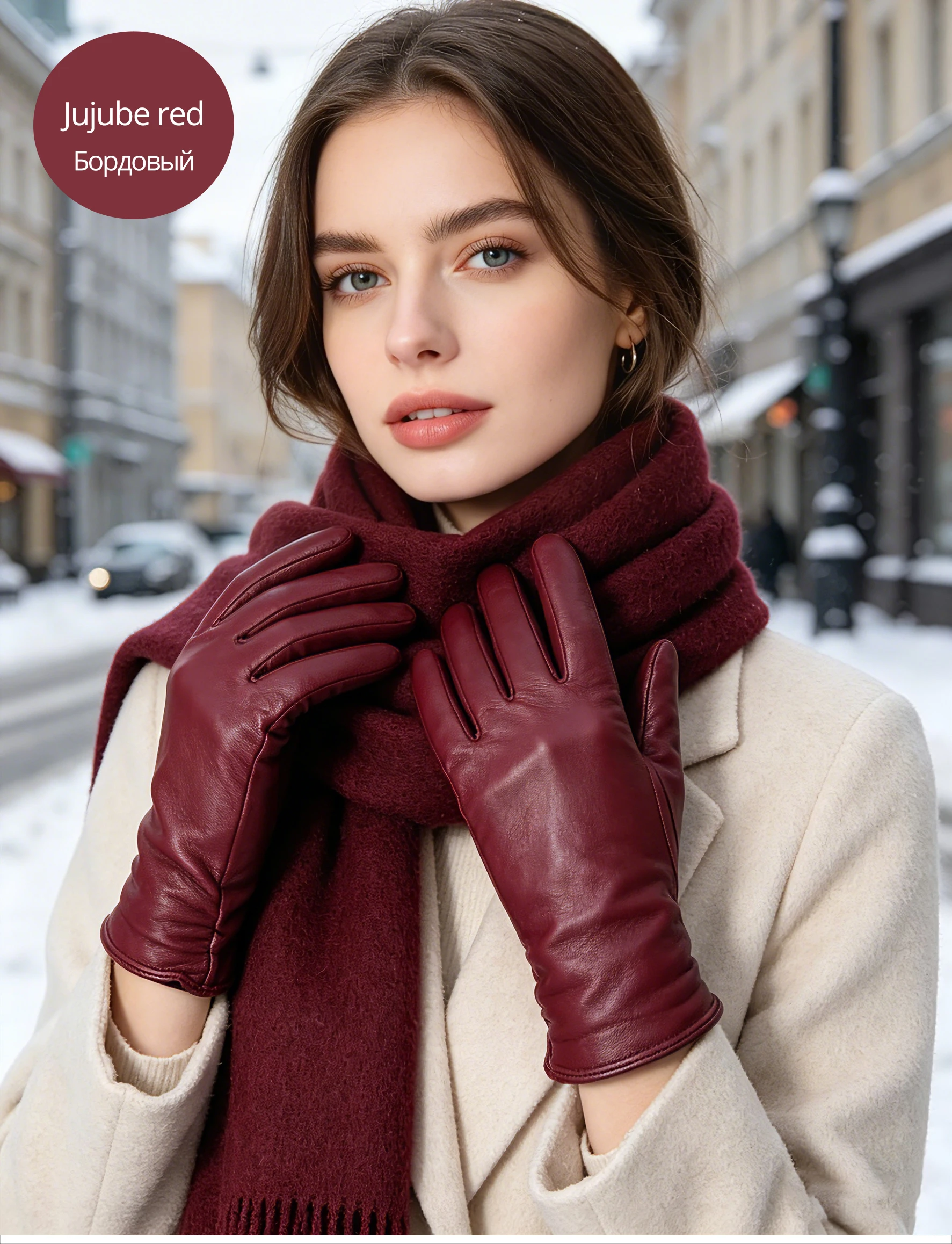 Classic Pleated Leather Gloves Women Color Real Leather Gloves Women Sheepskin Genuine Leather Winter Gloves Women-2081