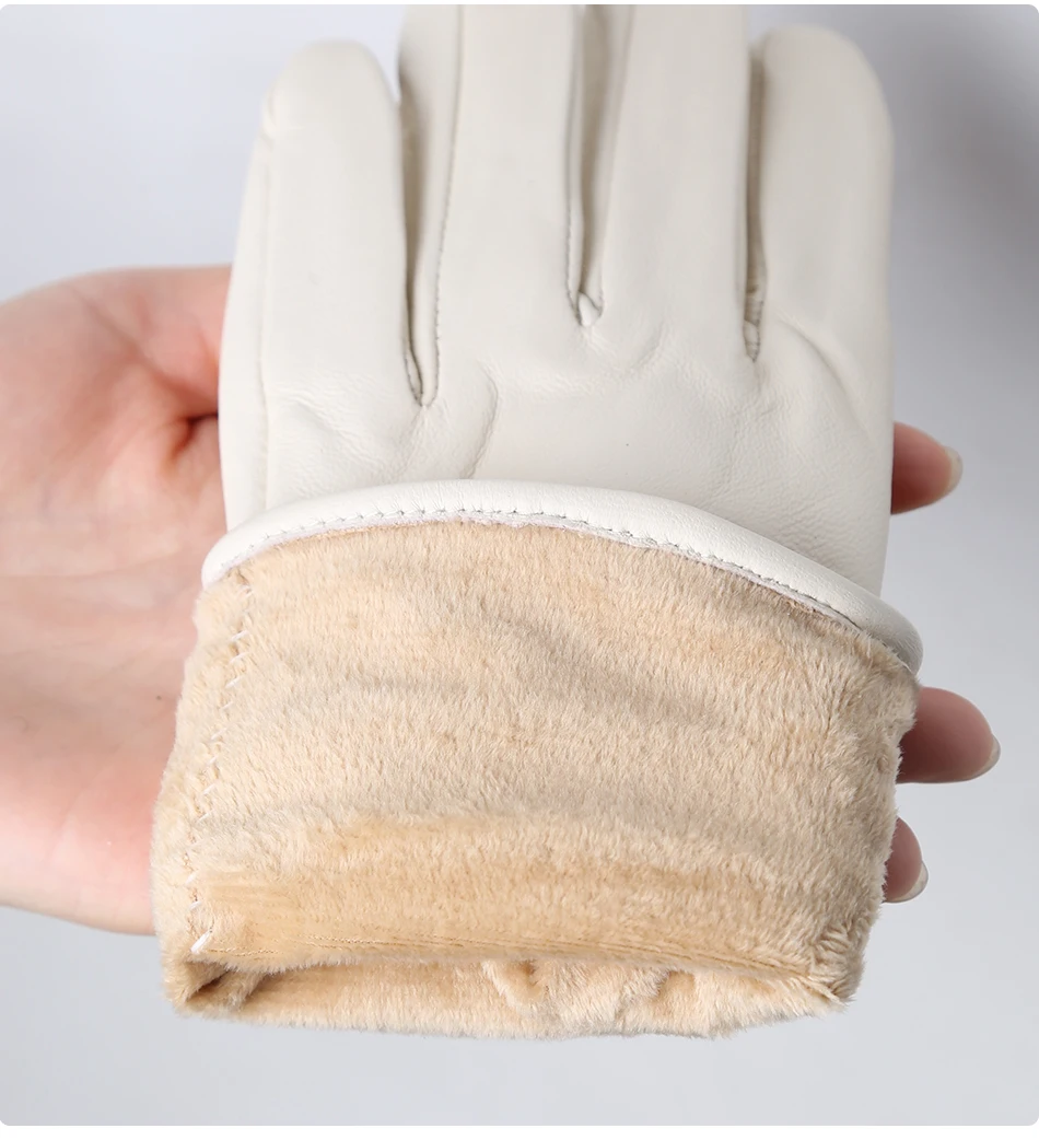 Classic Pleated Leather Gloves Women Color Real Leather Gloves Women Sheepskin Genuine Leather Winter Gloves Women-2081