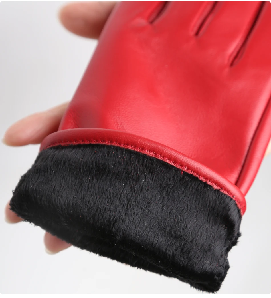 Classic Pleated Leather Gloves Women Color Real Leather Gloves Women Sheepskin Genuine Leather Winter Gloves Women-2081