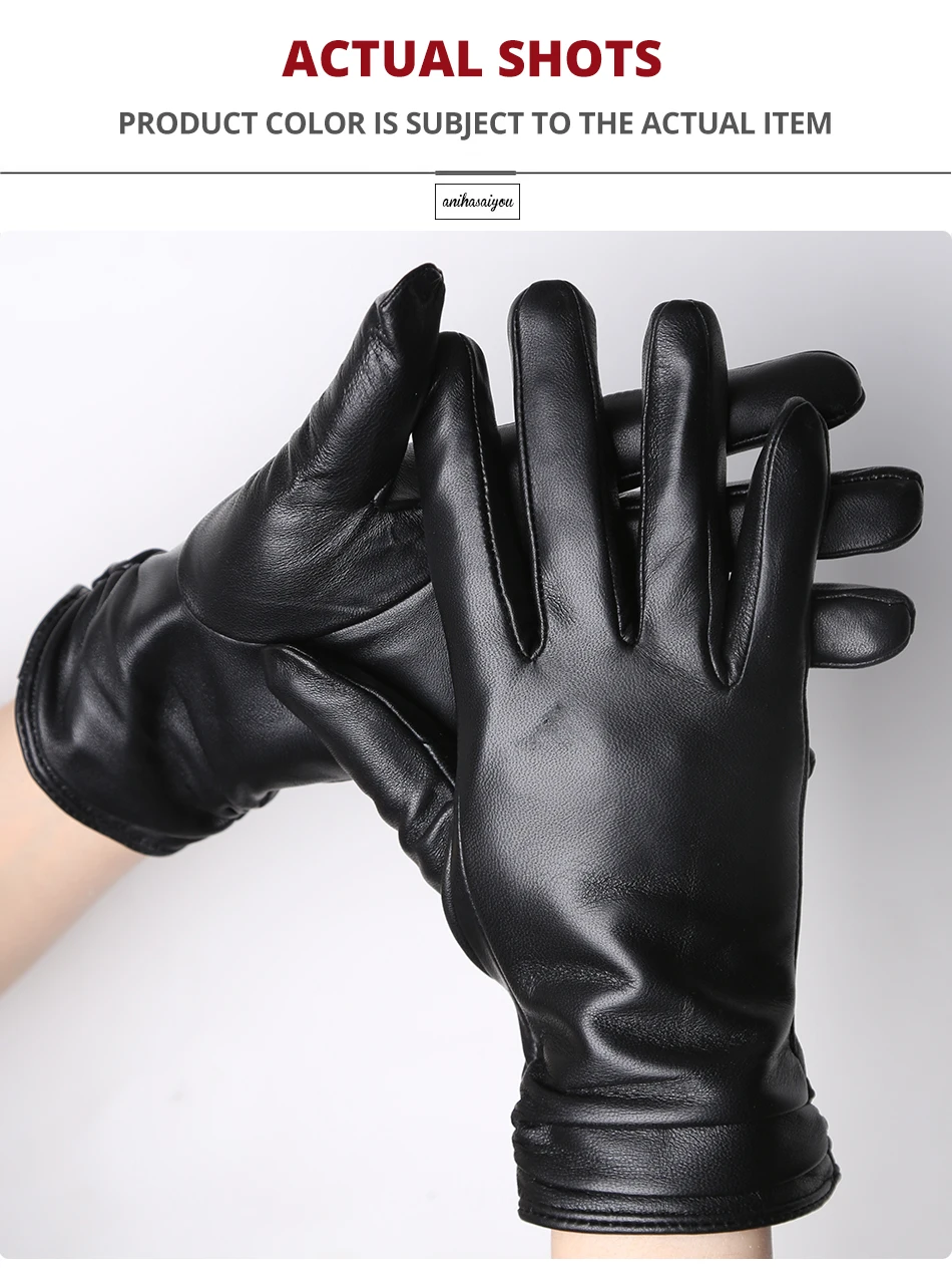 Classic Pleated Leather Gloves Women Color Real Leather Gloves Women Sheepskin Genuine Leather Winter Gloves Women-2081