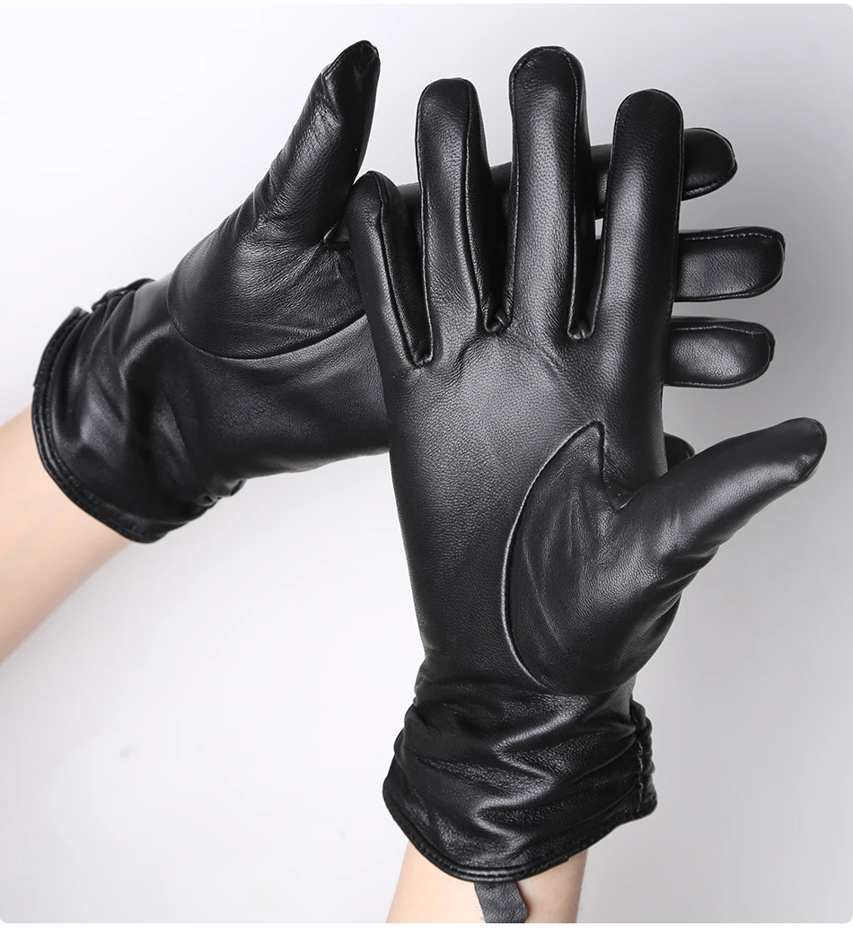 Classic Pleated Leather Gloves Women Color Real Leather Gloves Women Sheepskin Genuine Leather Winter Gloves Women-2081