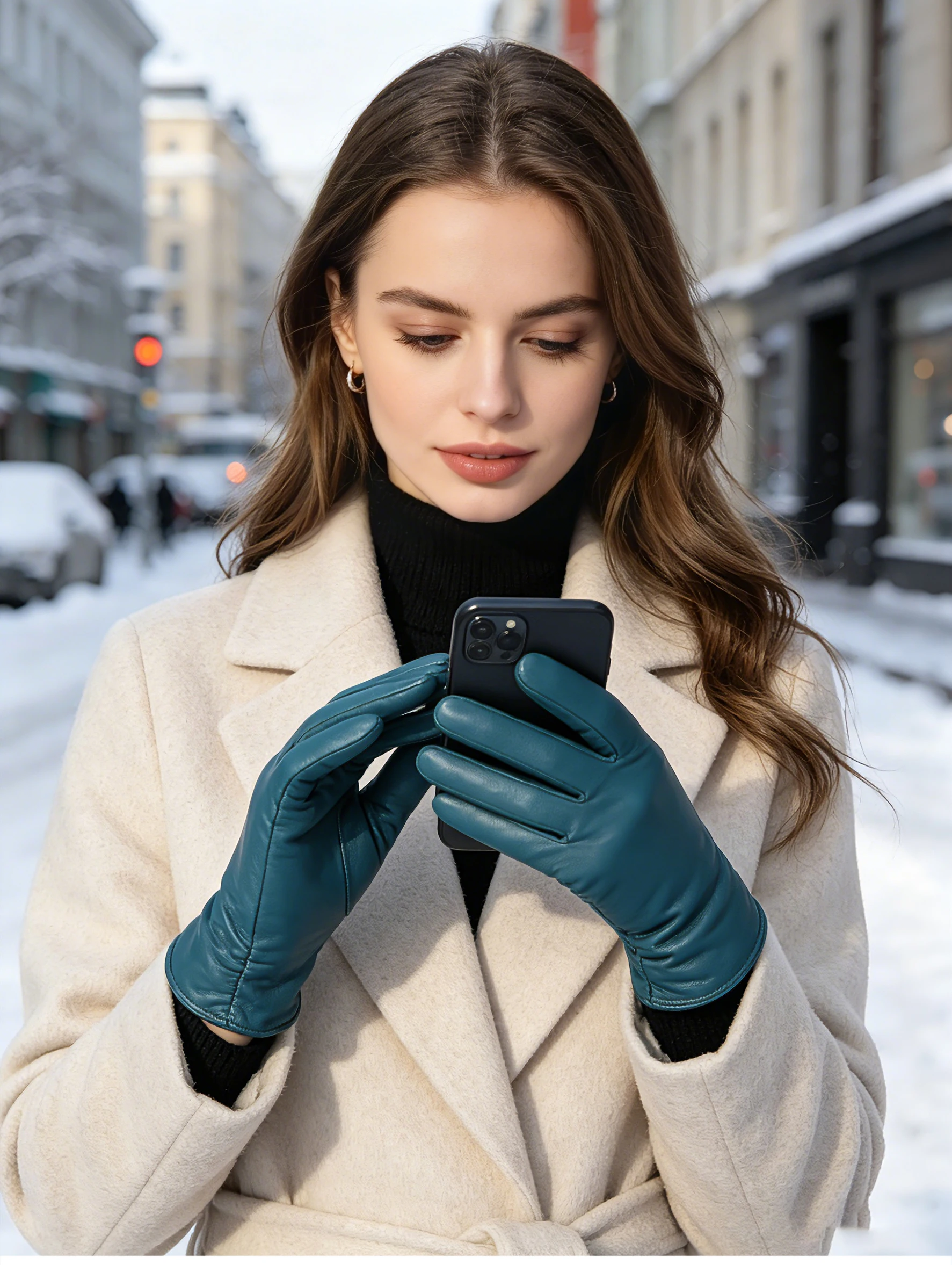 Classic Pleated Leather Gloves Women Color Real Leather Gloves Women Sheepskin Genuine Leather Winter Gloves Women-2081