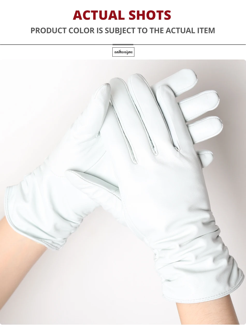 Classic Pleated Leather Gloves Women Color Real Leather Gloves Women Sheepskin Genuine Leather Winter Gloves Women-2081
