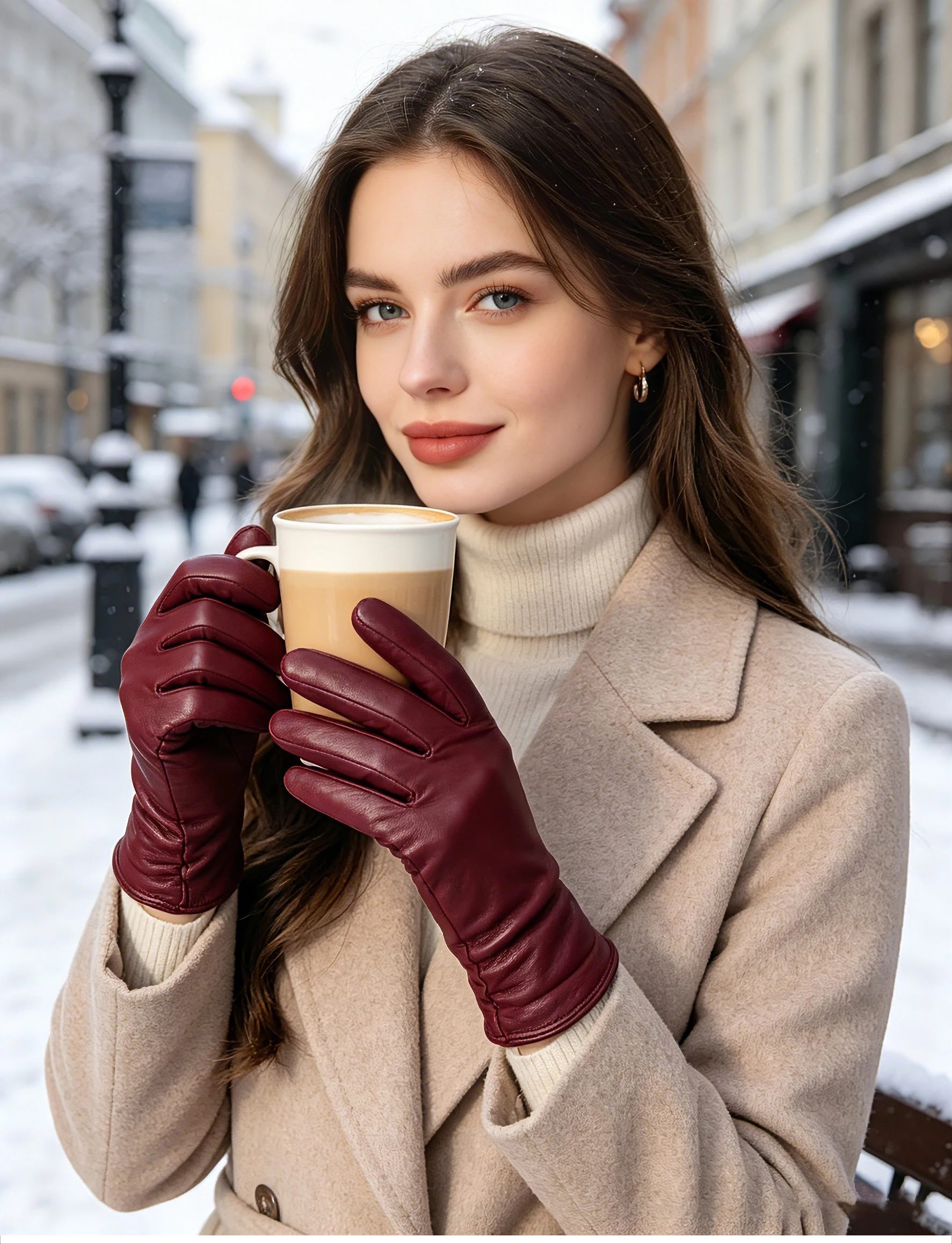 Classic Pleated Leather Gloves Women Color Real Leather Gloves Women Sheepskin Genuine Leather Winter Gloves Women-2081