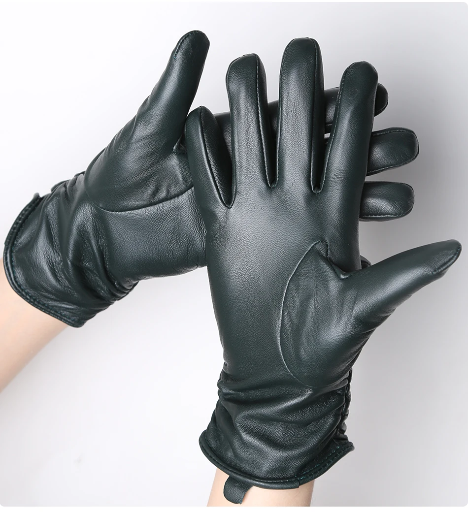Classic Pleated Leather Gloves Women Color Real Leather Gloves Women Sheepskin Genuine Leather Winter Gloves Women-2081