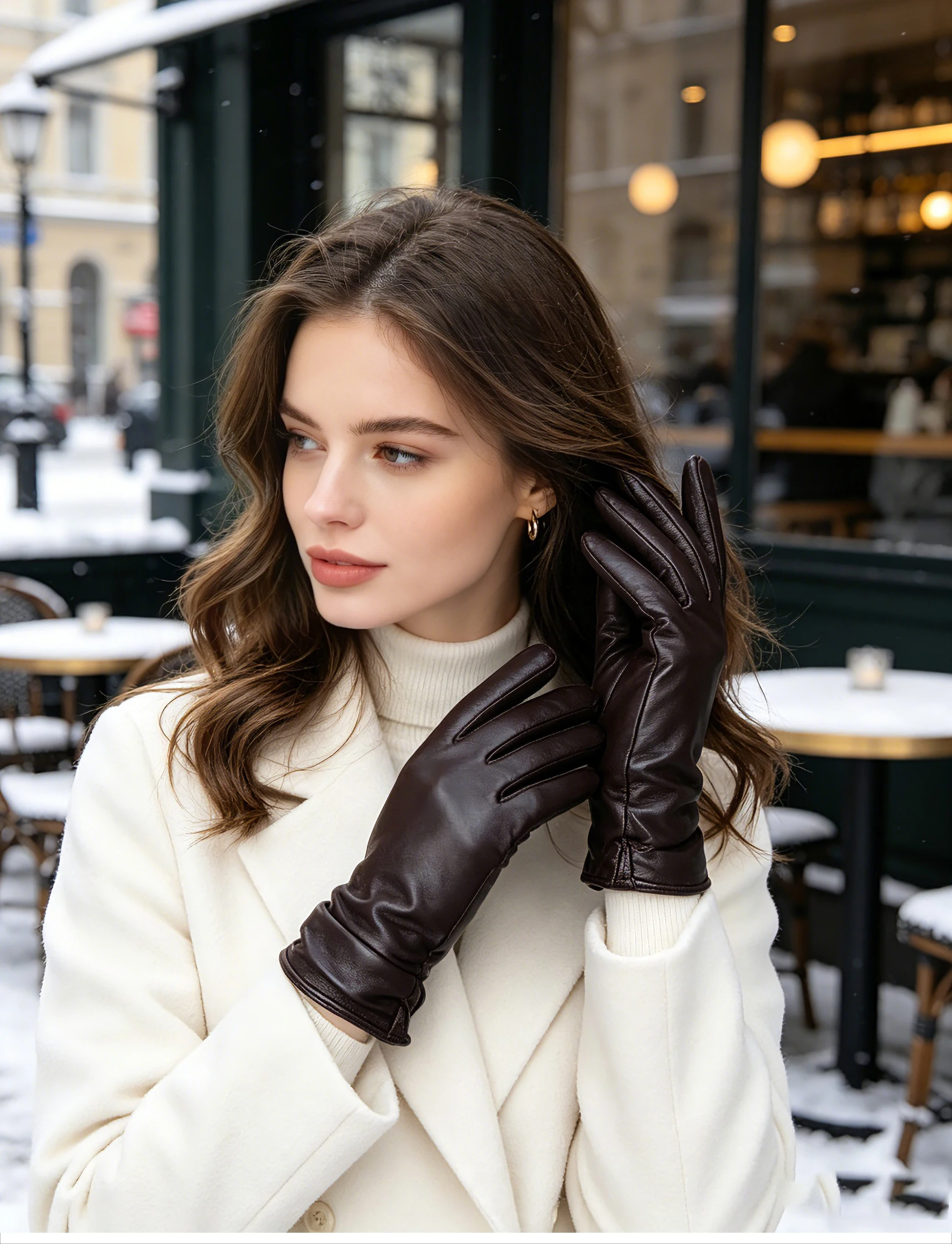 Classic Pleated Leather Gloves Women Color Real Leather Gloves Women Sheepskin Genuine Leather Winter Gloves Women-2081