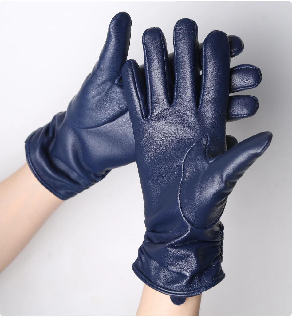 Classic Pleated Leather Gloves Women Color Real Leather Gloves Women Sheepskin Genuine Leather Winter Gloves Women-2081