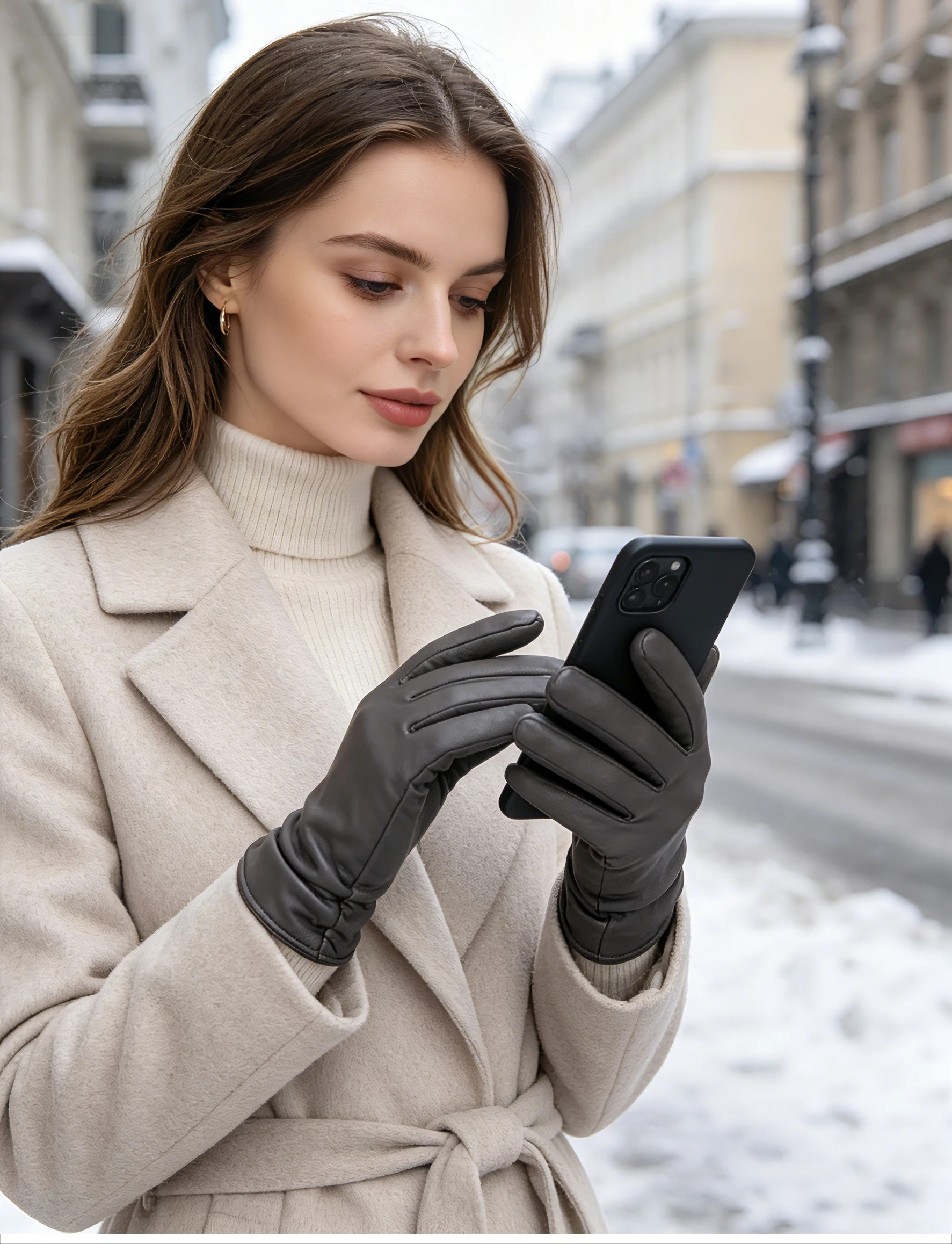 Classic Pleated Leather Gloves Women Color Real Leather Gloves Women Sheepskin Genuine Leather Winter Gloves Women-2081