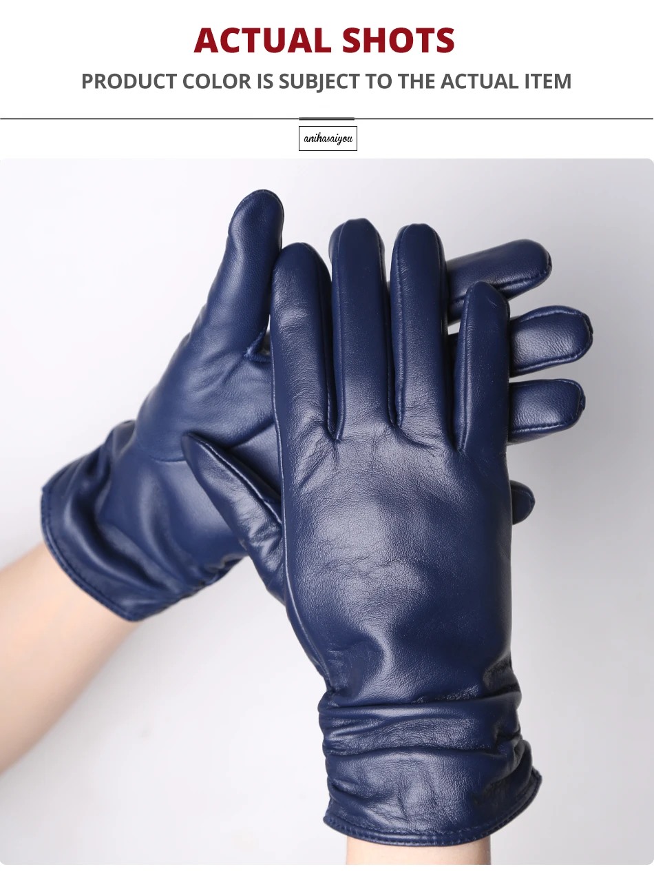 Classic Pleated Leather Gloves Women Color Real Leather Gloves Women Sheepskin Genuine Leather Winter Gloves Women-2081