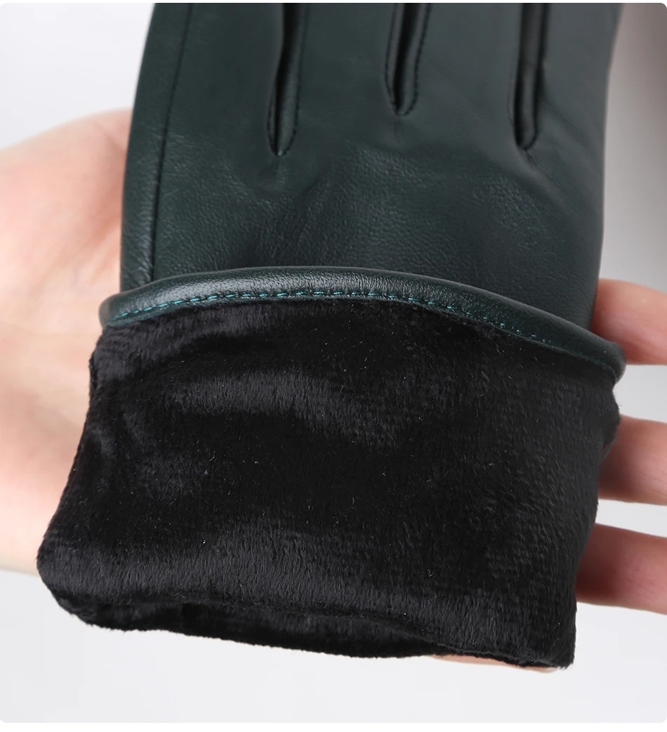 Classic Pleated Leather Gloves Women Color Real Leather Gloves Women Sheepskin Genuine Leather Winter Gloves Women-2081