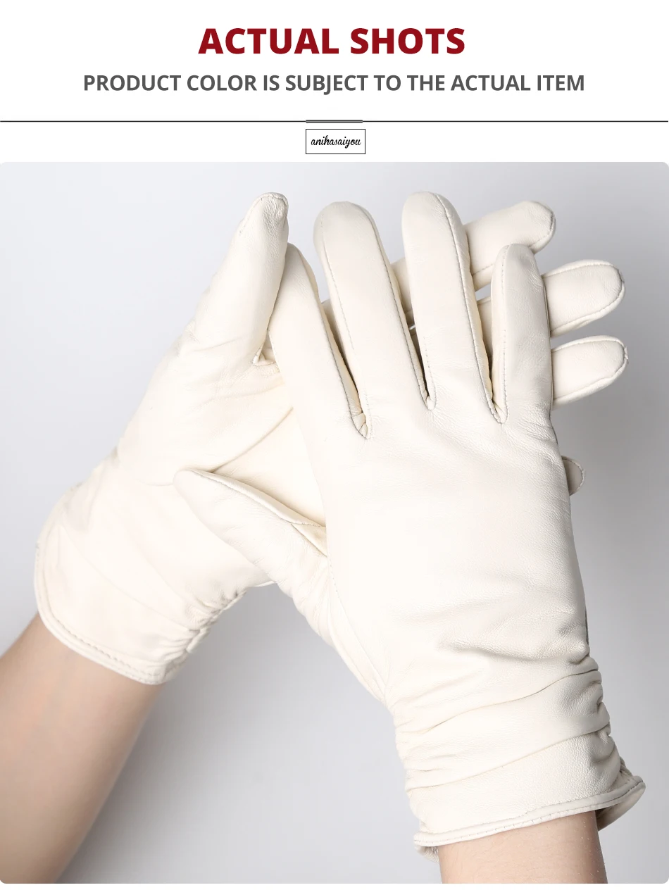 Classic Pleated Leather Gloves Women Color Real Leather Gloves Women Sheepskin Genuine Leather Winter Gloves Women-2081