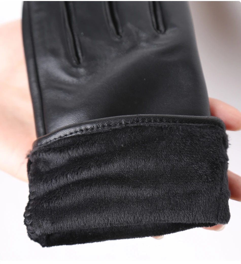 Classic Pleated Leather Gloves Women Color Real Leather Gloves Women Sheepskin Genuine Leather Winter Gloves Women-2081