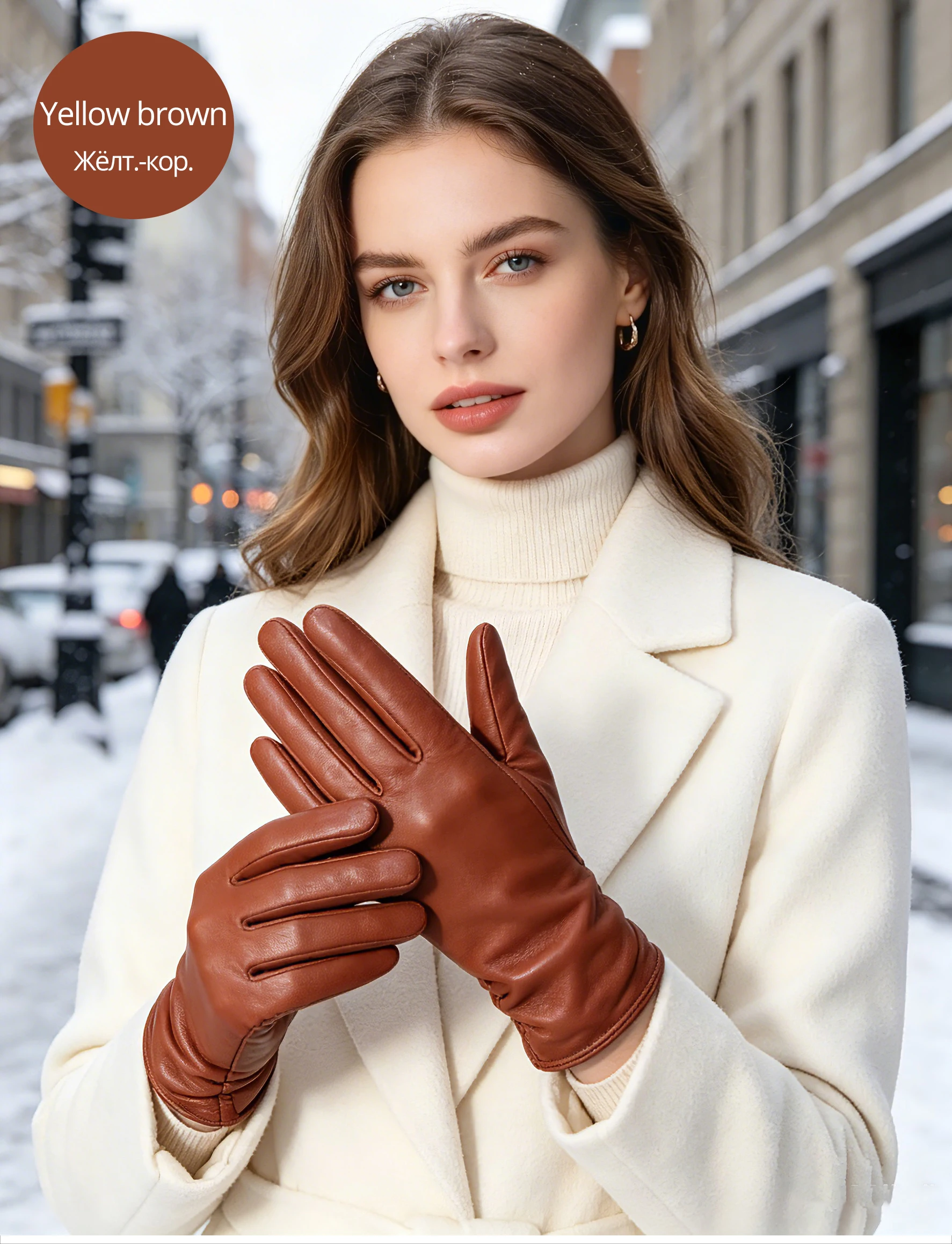 Classic Pleated Leather Gloves Women Color Real Leather Gloves Women Sheepskin Genuine Leather Winter Gloves Women-2081