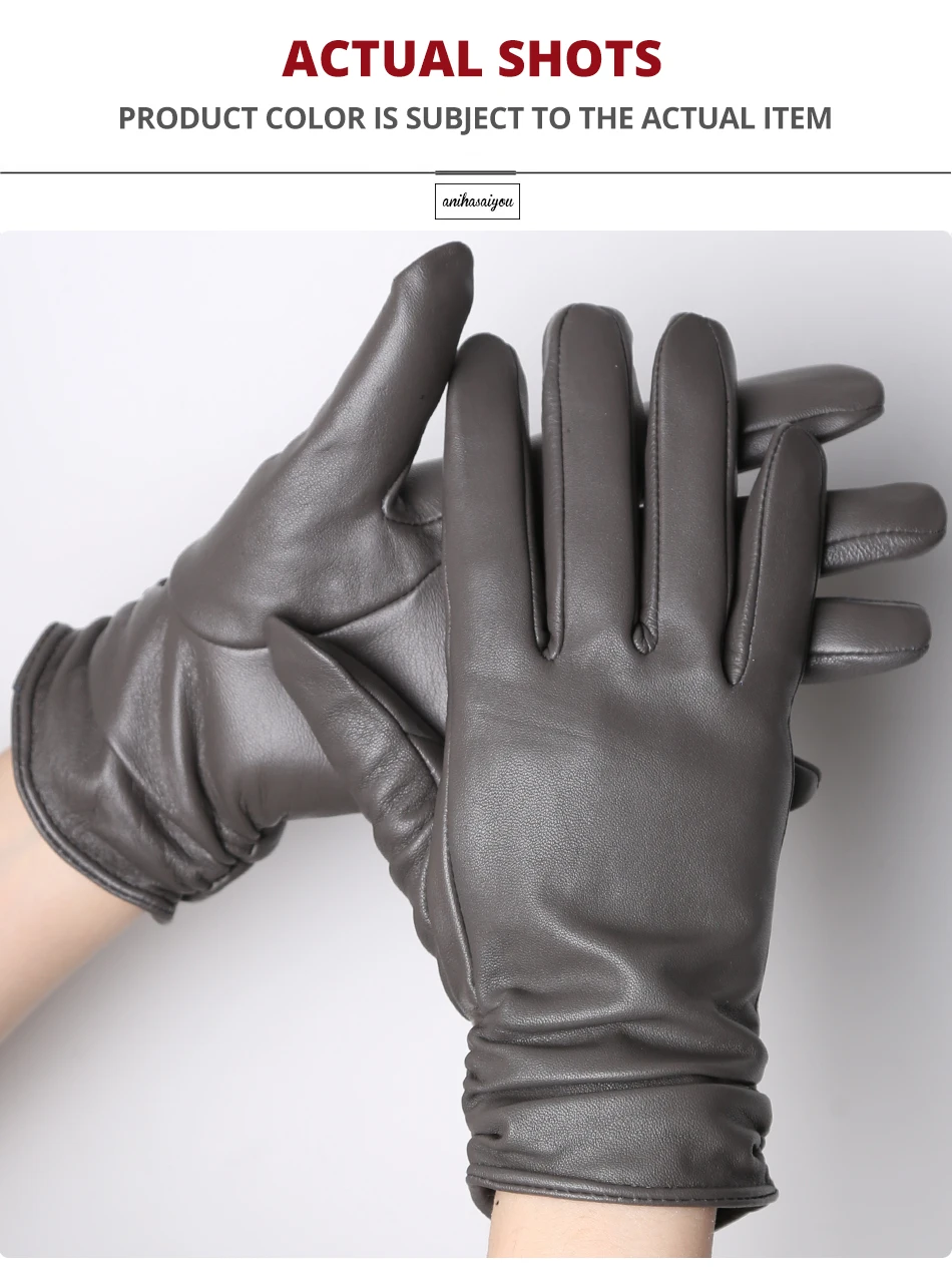 Classic Pleated Leather Gloves Women Color Real Leather Gloves Women Sheepskin Genuine Leather Winter Gloves Women-2081
