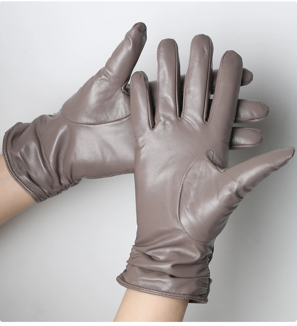 Classic Pleated Leather Gloves Women Color Real Leather Gloves Women Sheepskin Genuine Leather Winter Gloves Women-2081