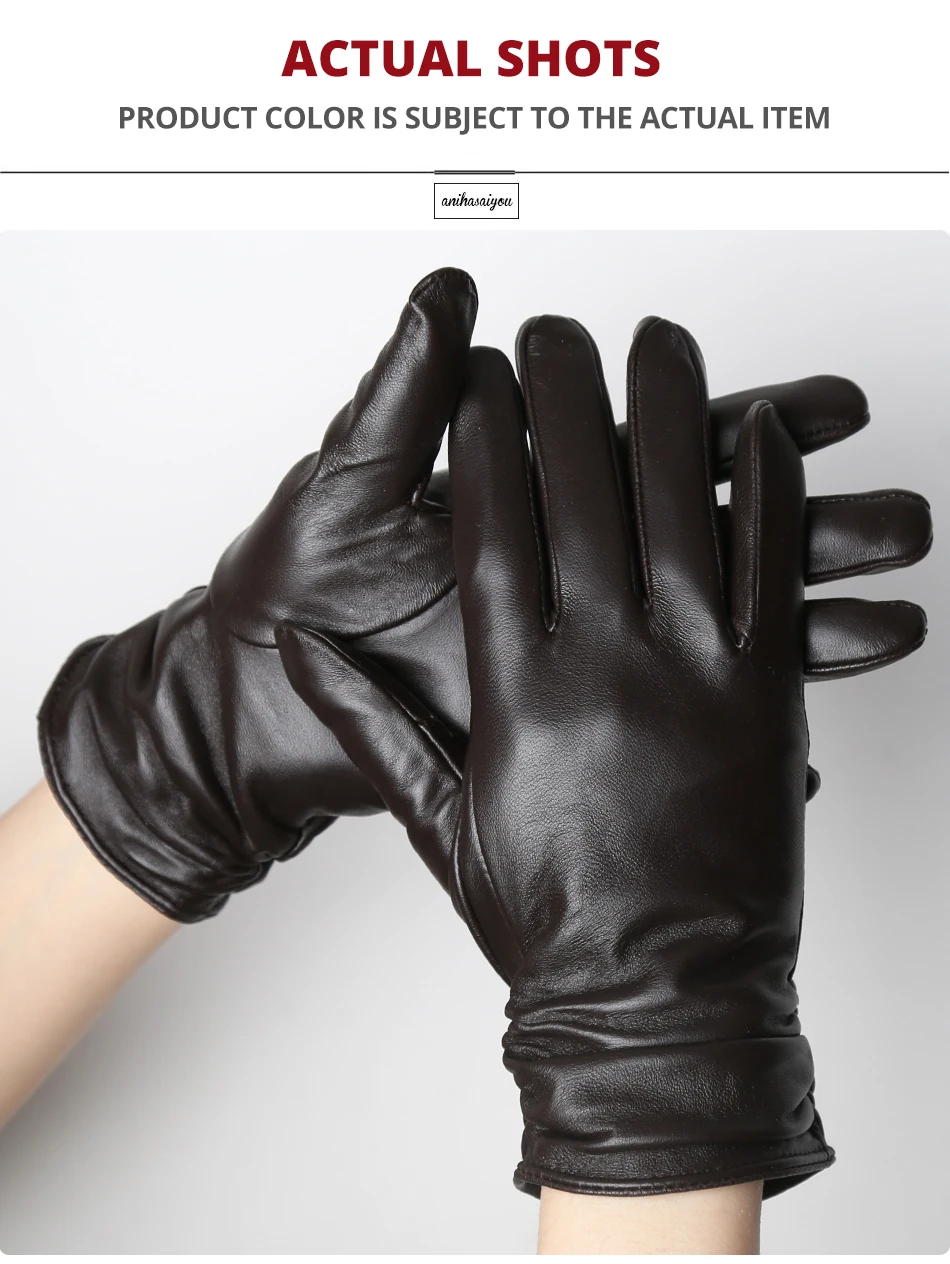 Classic Pleated Leather Gloves Women Color Real Leather Gloves Women Sheepskin Genuine Leather Winter Gloves Women-2081